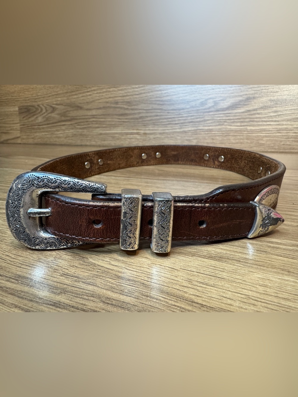 Latigo Brown Leather Western Concho Women’s Belt Small Silver Buckle 24-26